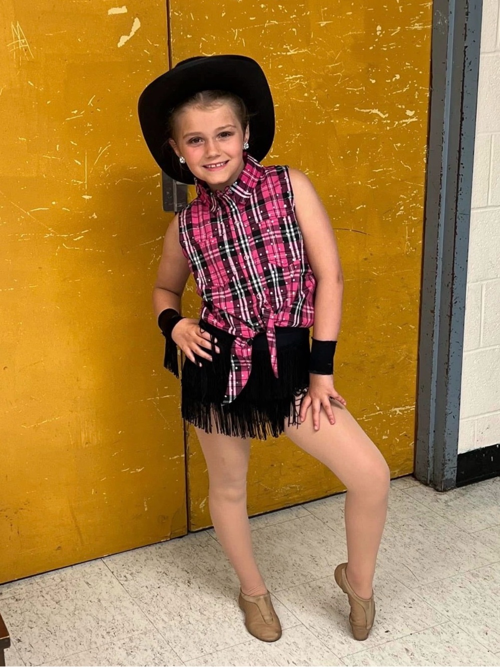 Weissman Pink Plaid Cowgirl Dance Set with Black Fringe